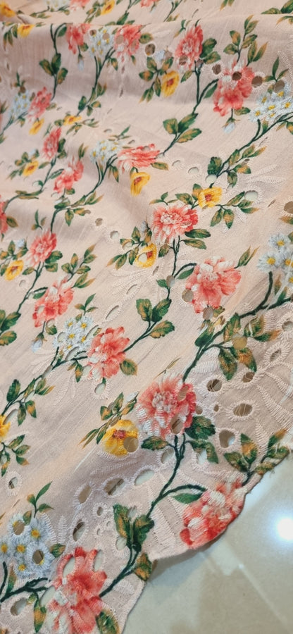 Chikan embroidered lawn printed shirt