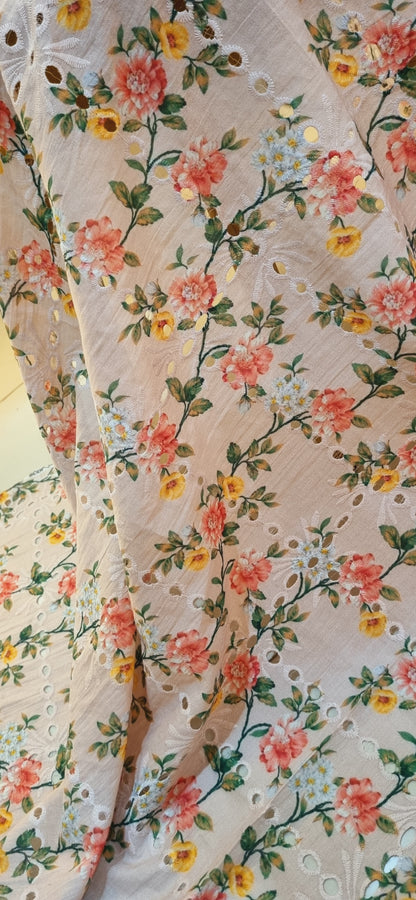 Chikan embroidered lawn printed shirt