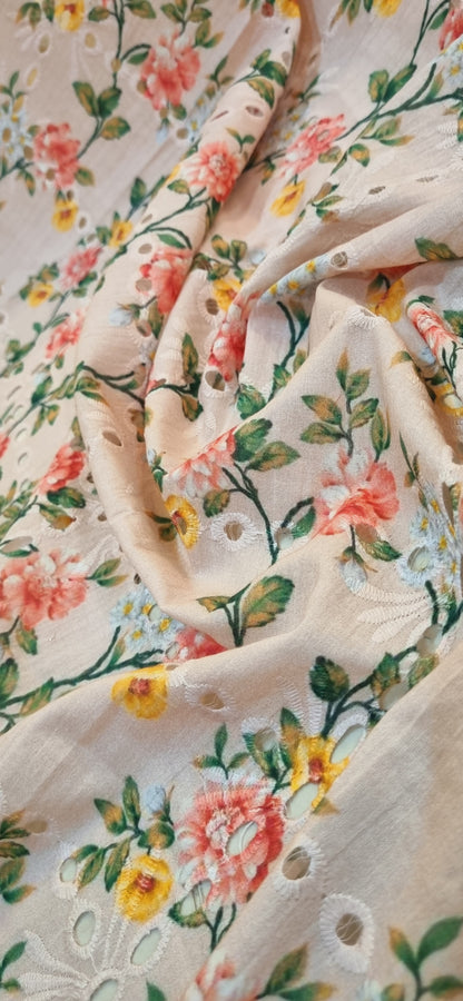 Chikan embroidered lawn printed shirt