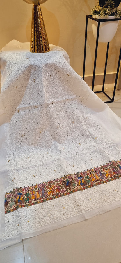 Chikankari shirt with kalamkar border