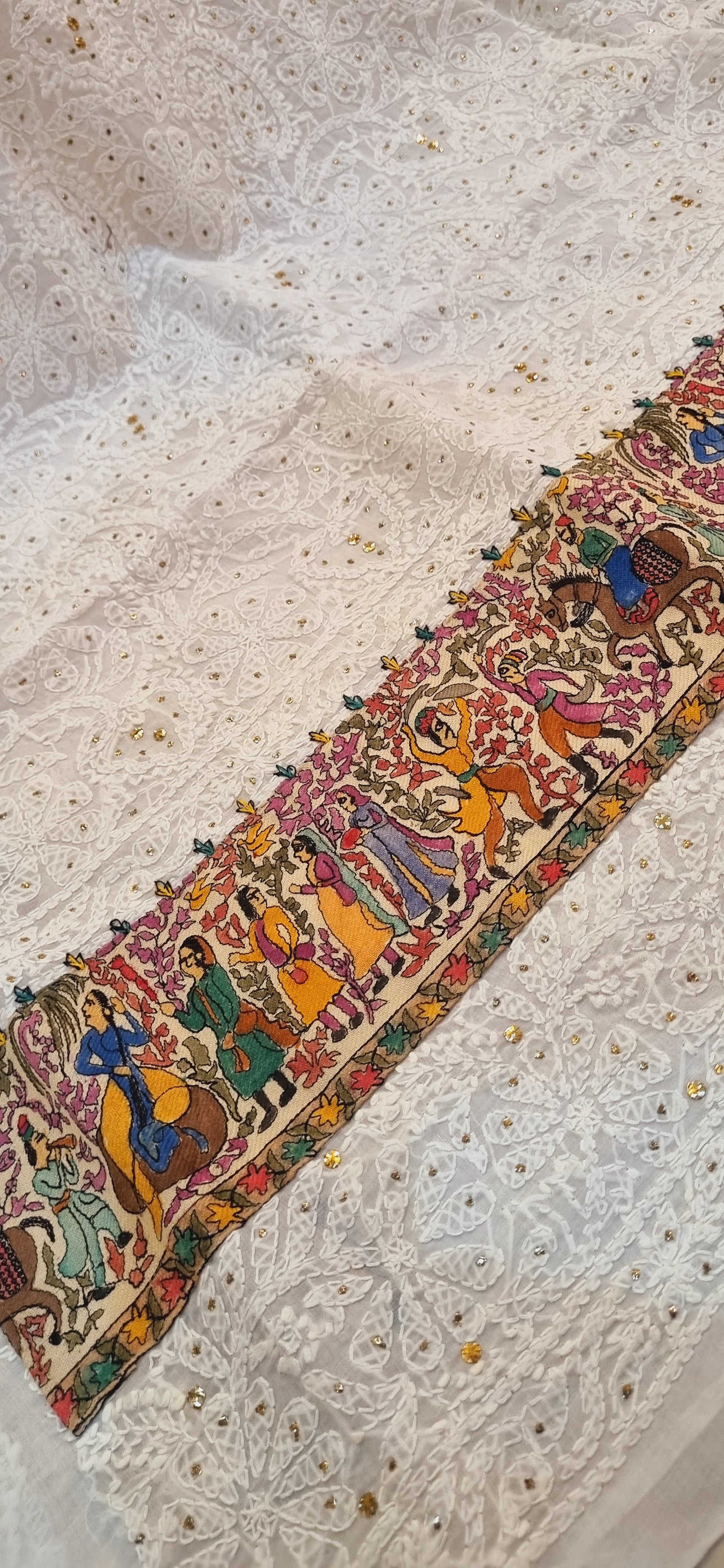 Chikankari shirt with kalamkar border