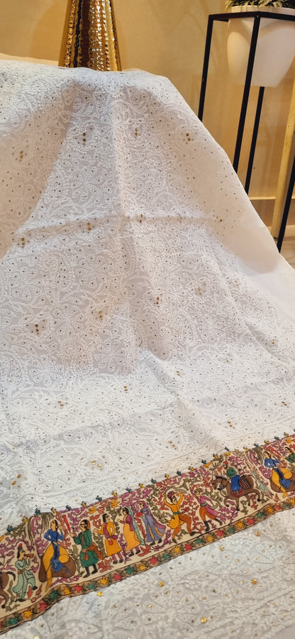 Chikankari shirt with kalamkar border