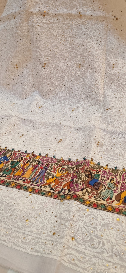 Chikankari shirt with kalamkar border