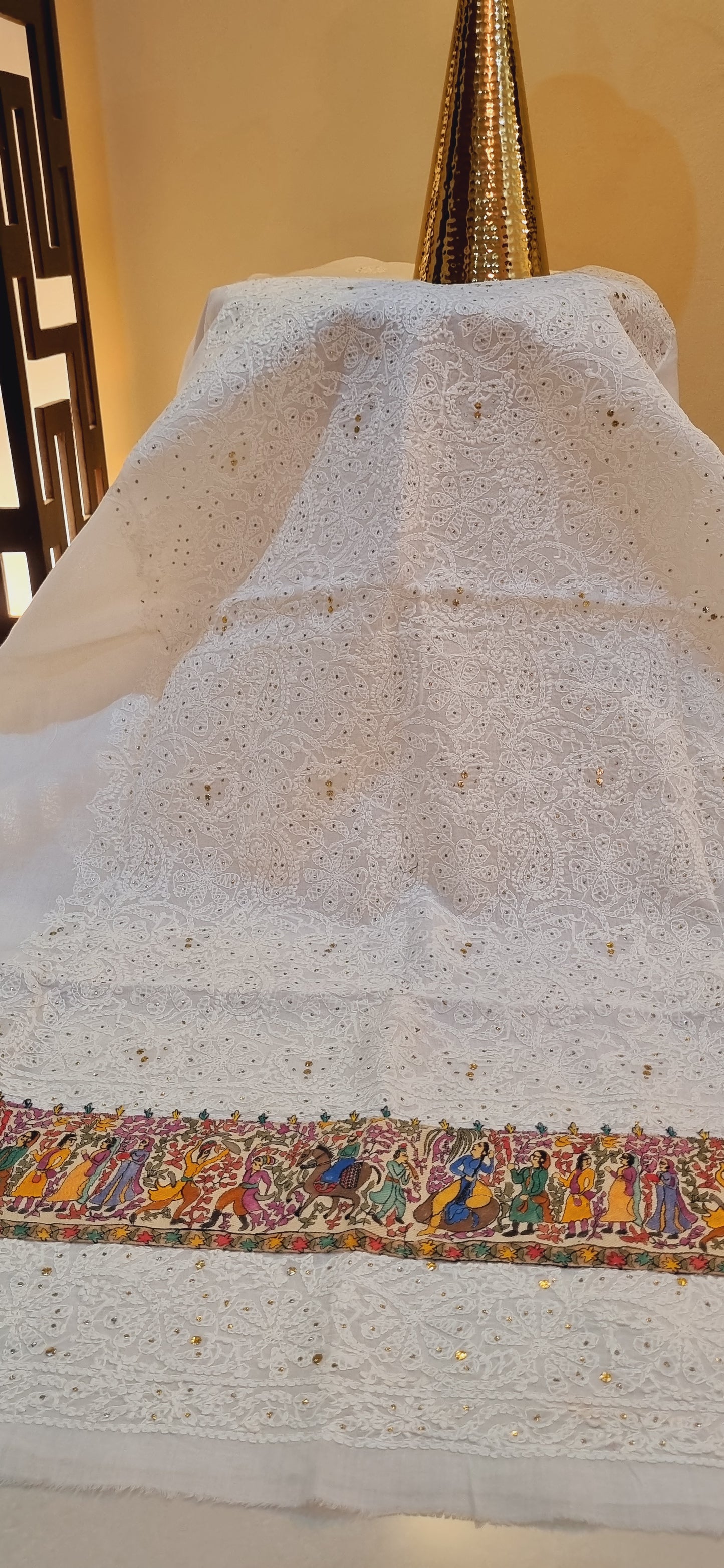 Chikankari shirt with kalamkar border