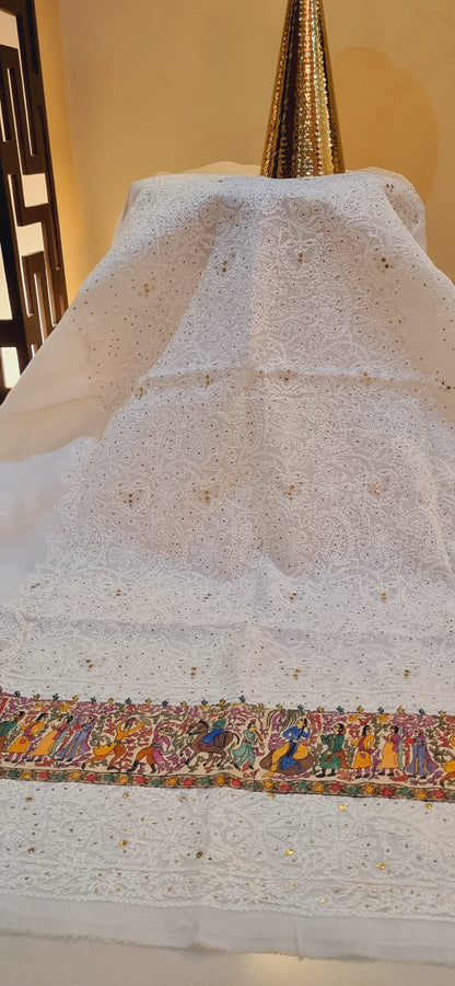 Chikankari shirt with kalamkar border
