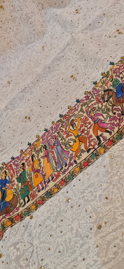 Chikankari shirt with kalamkar border