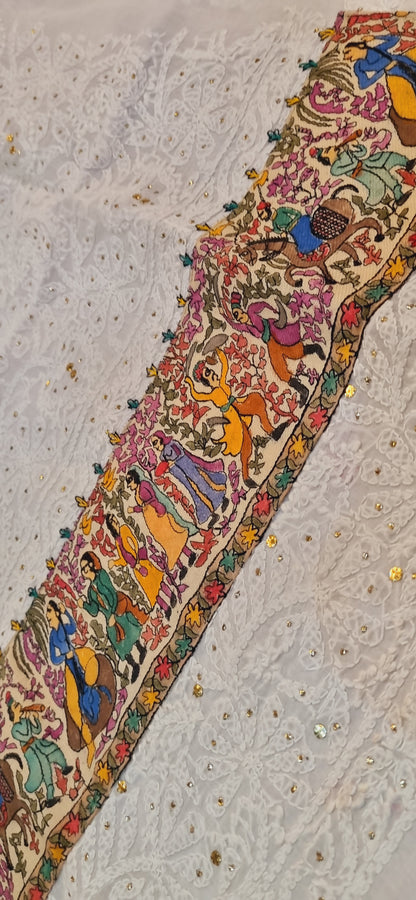 Chikankari shirt with kalamkar border