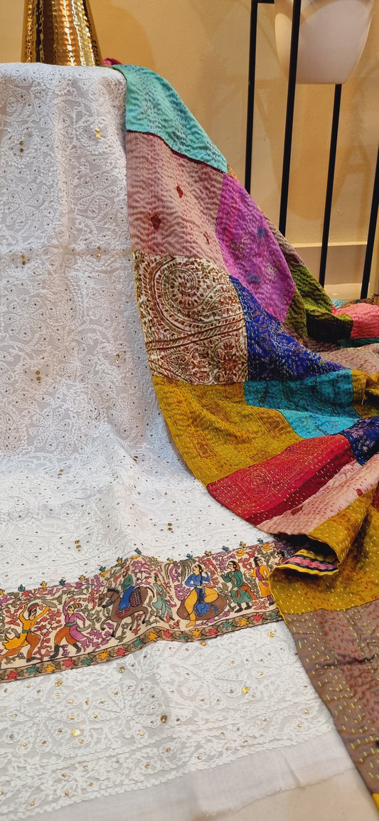 Chikankari shirt with kantha dupata