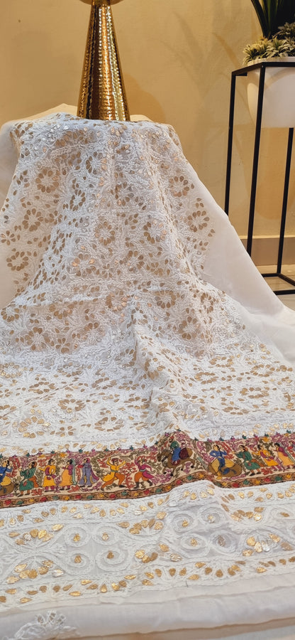 Chikankari shirt with kalamkar border