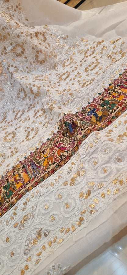 Chikankari shirt with kalamkar border