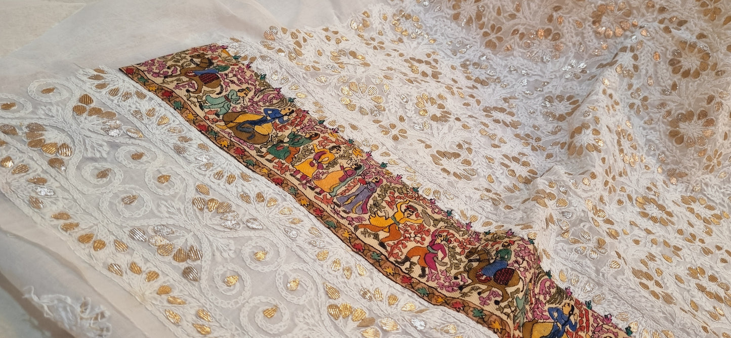 Chikankari shirt with kalamkar border