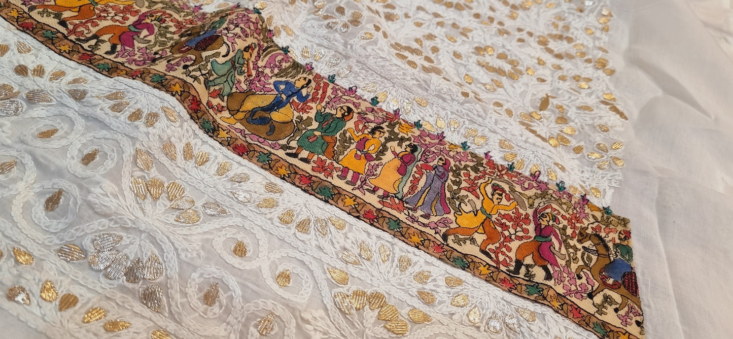 Chikankari shirt with kalamkar border