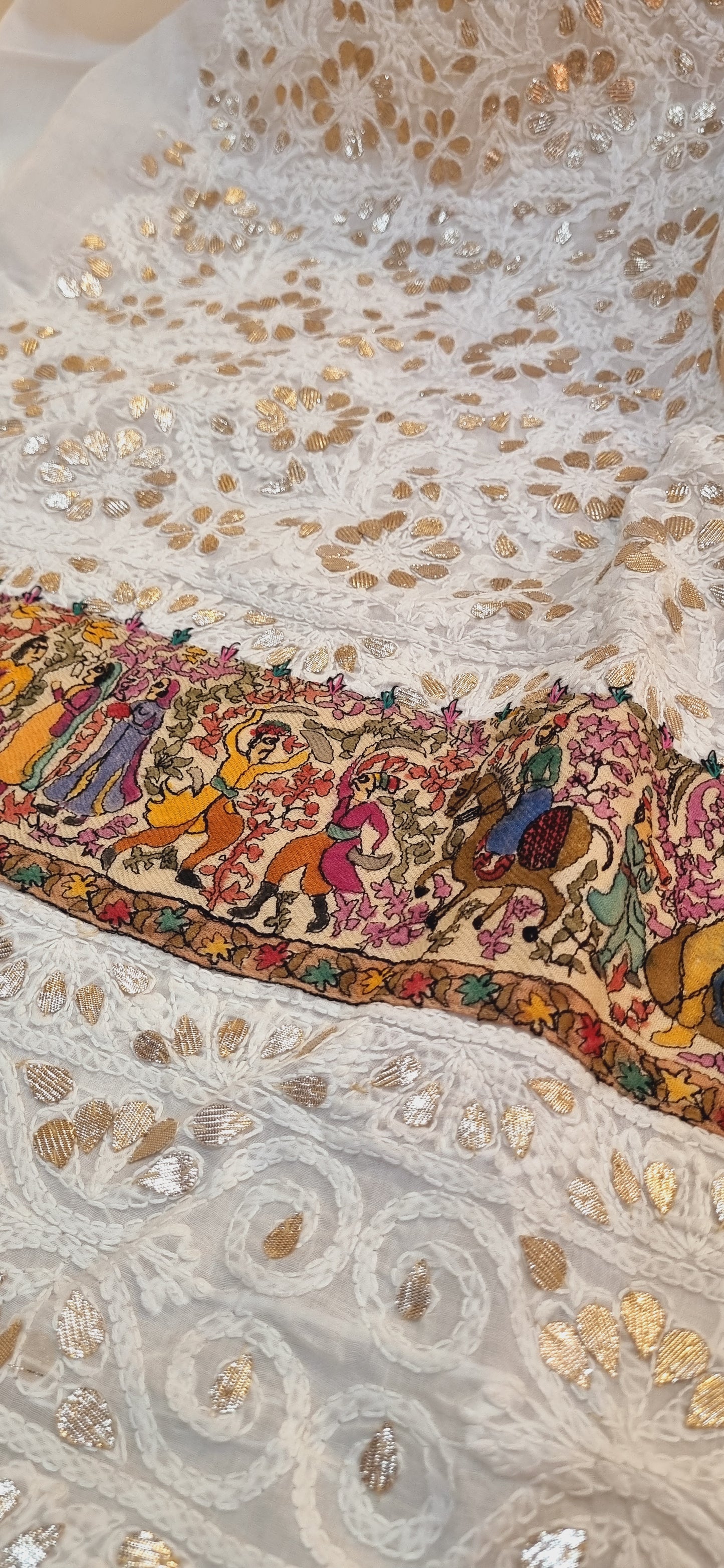 Chikankari shirt with kalamkar border