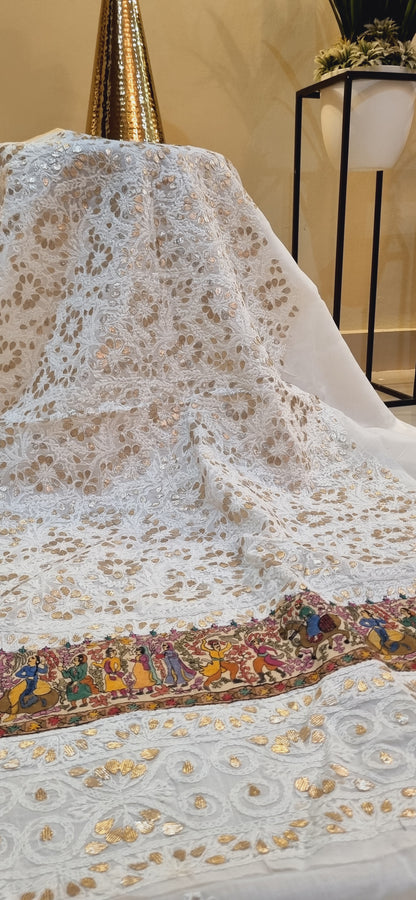 Chikankari shirt with kalamkar border