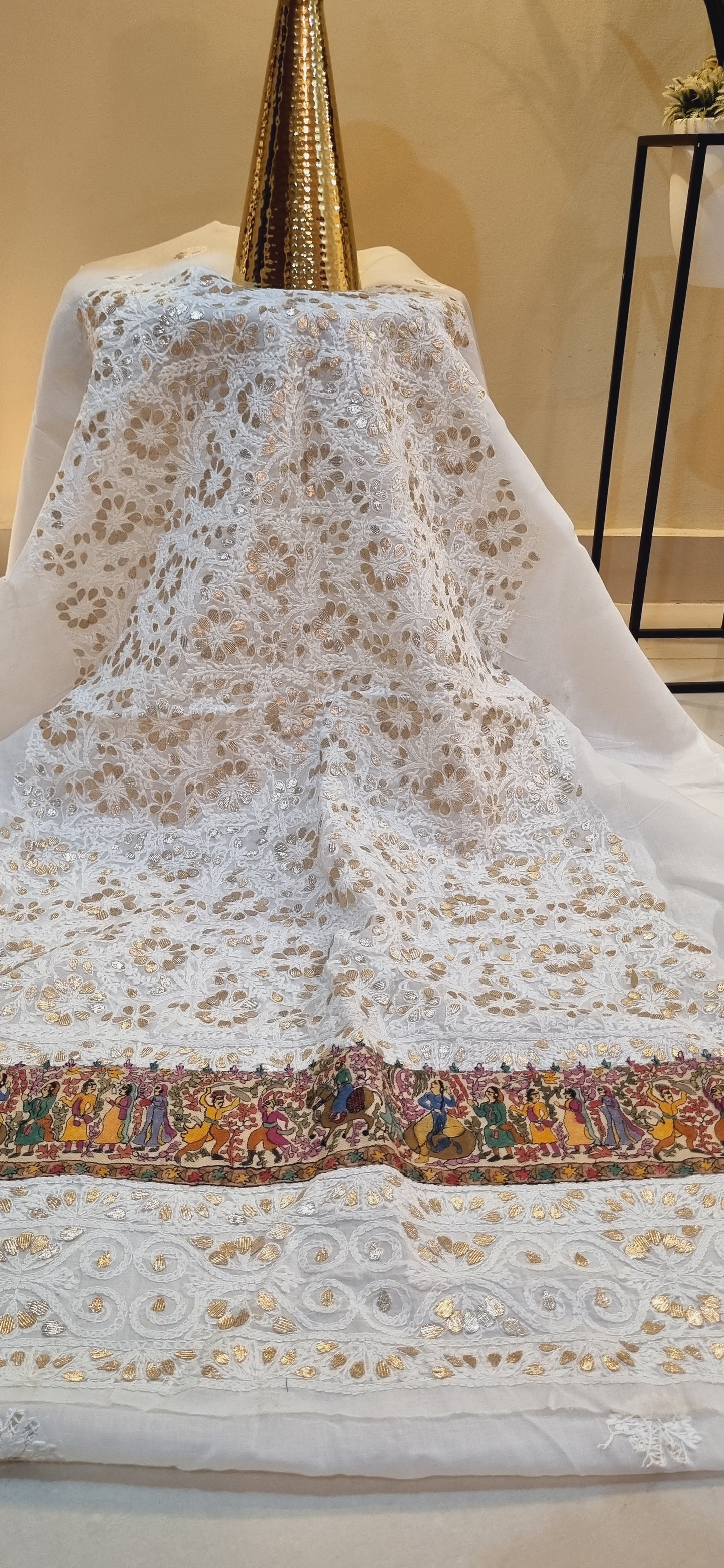 Chikankari shirt with kalamkar border