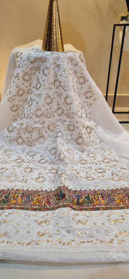 Chikankari shirt with kalamkar border