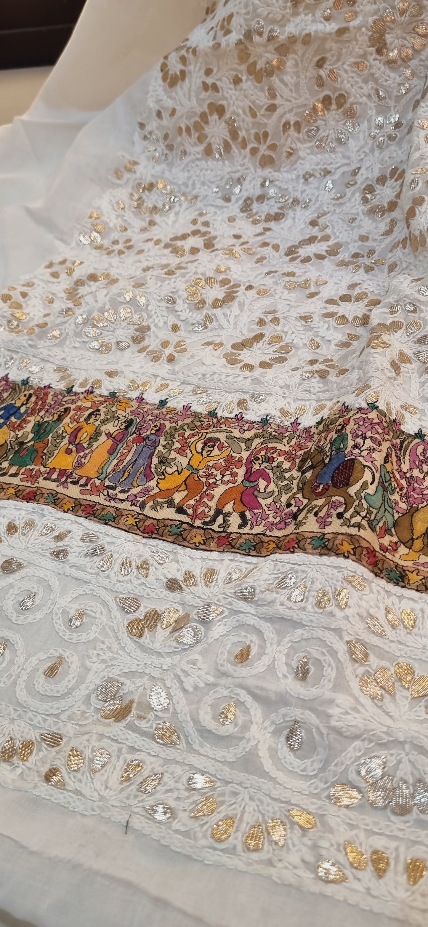 Chikankari shirt with kalamkar border