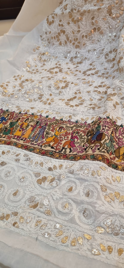 Chikankari shirt with kalamkar border