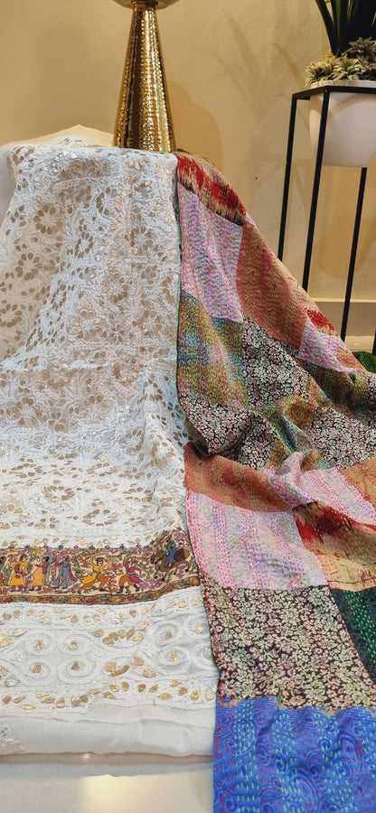 Chikankari shirt with kantha dupata