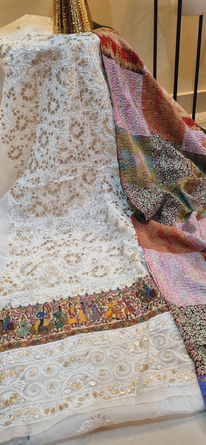 Chikankari shirt with kantha dupata
