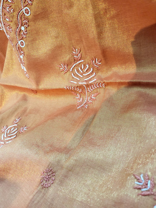 Chikankari chanderi set: Hand Embroidered