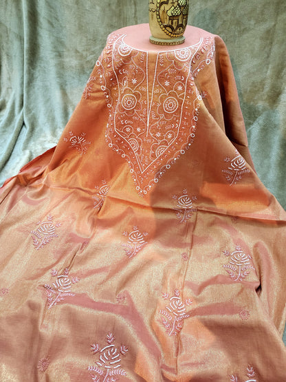 Chikankari chanderi set: Hand Embroidered