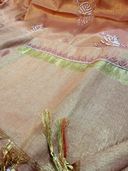 Chikankari chanderi set: Hand Embroidered