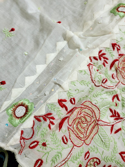 Chikankari chanderi set: Hand Embroidered