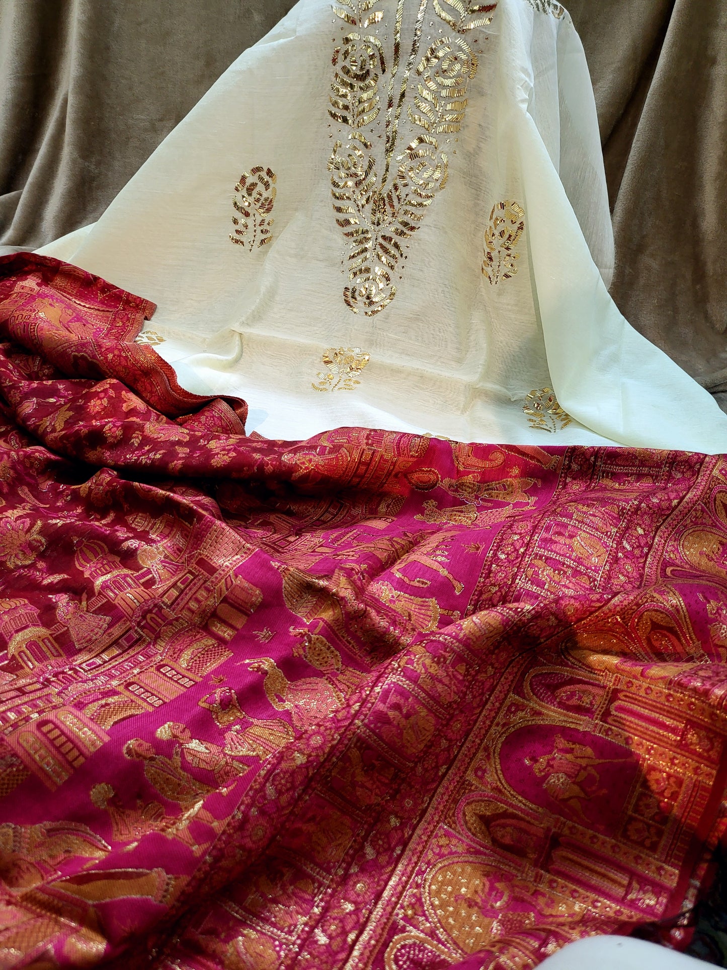 Mukaish shirt : Silk shawl