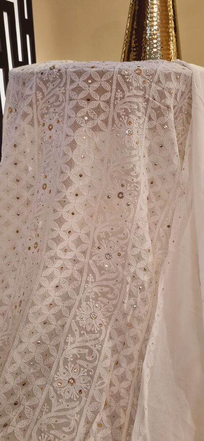 Chikankari kamdani Chiffon suit