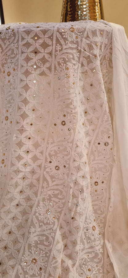 Chikankari kamdani Chiffon suit