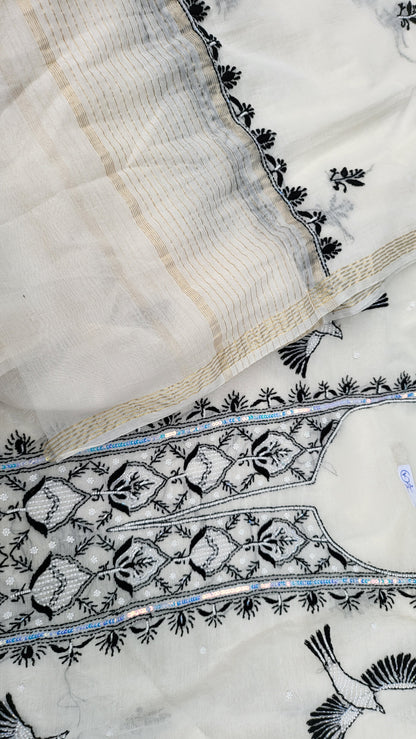 Chikankari chanderi set: Hand embroidered