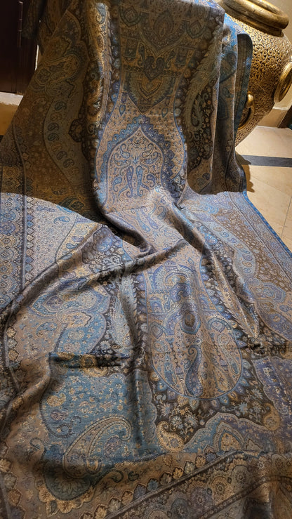 Blue paisly : Reversible kaani shawl