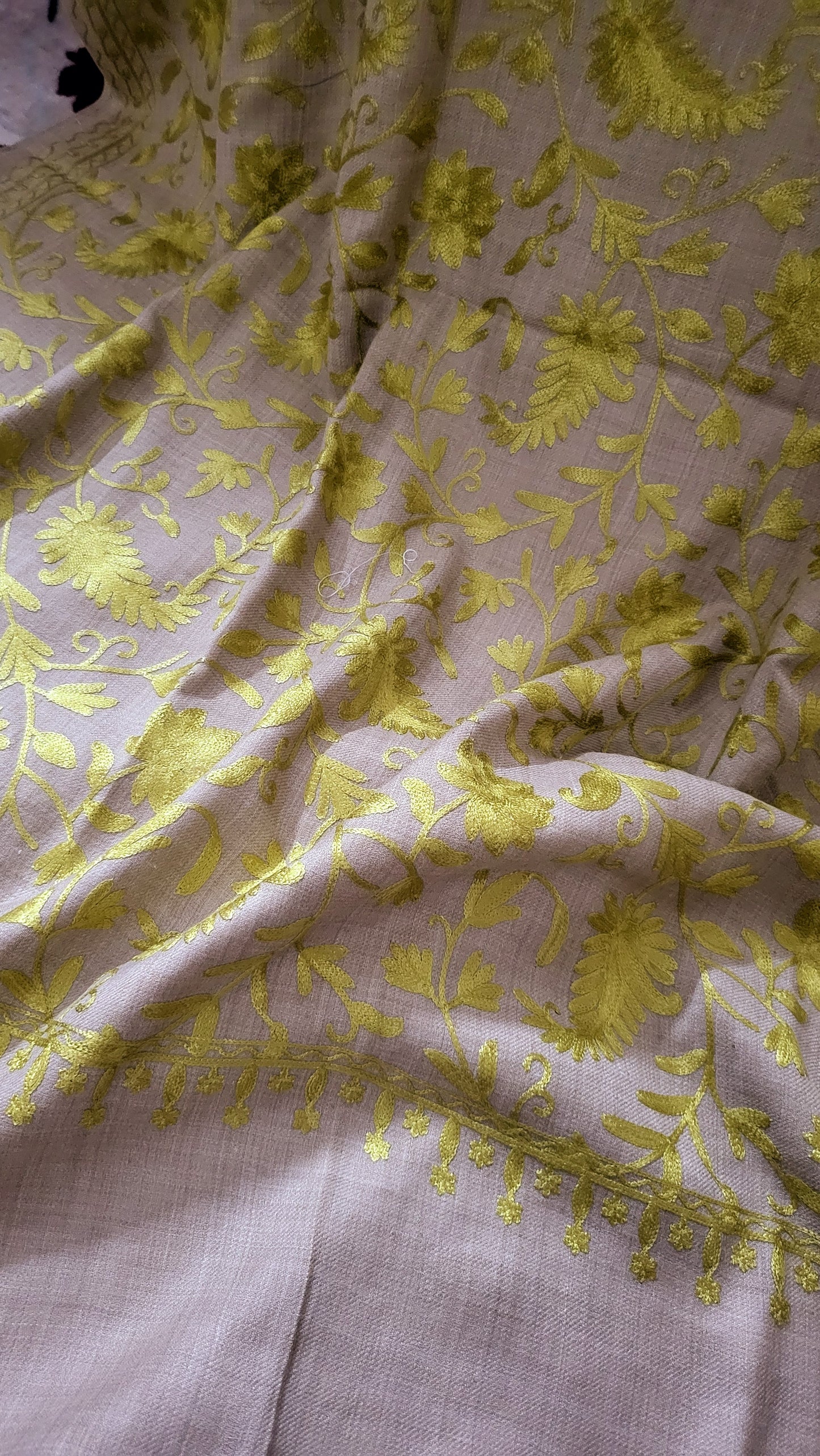 Olive green :Embroidered shawl suit