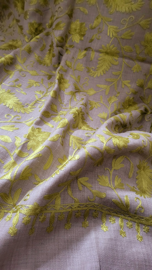 Olive green :Embroidered shawl suit