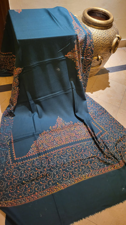 Teal : Hand embroidered shawl