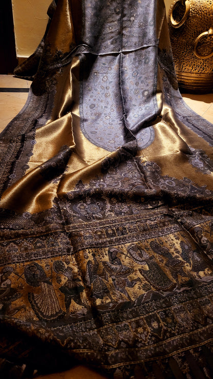 Black and gold : silky moonlight kanni shawl