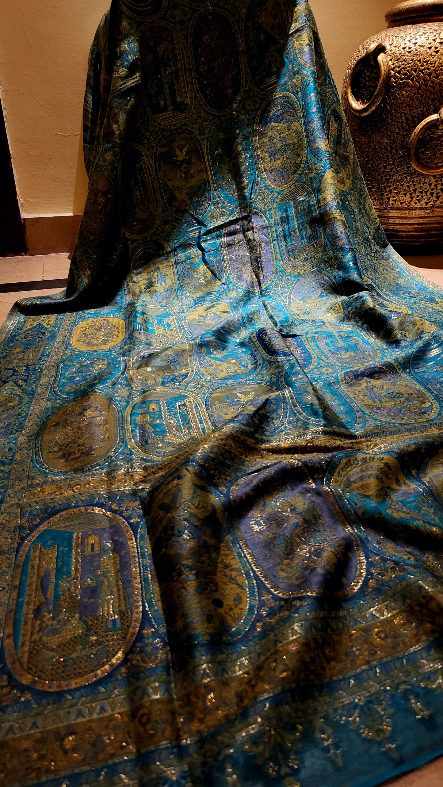 Double beam : Teal kanni shawl