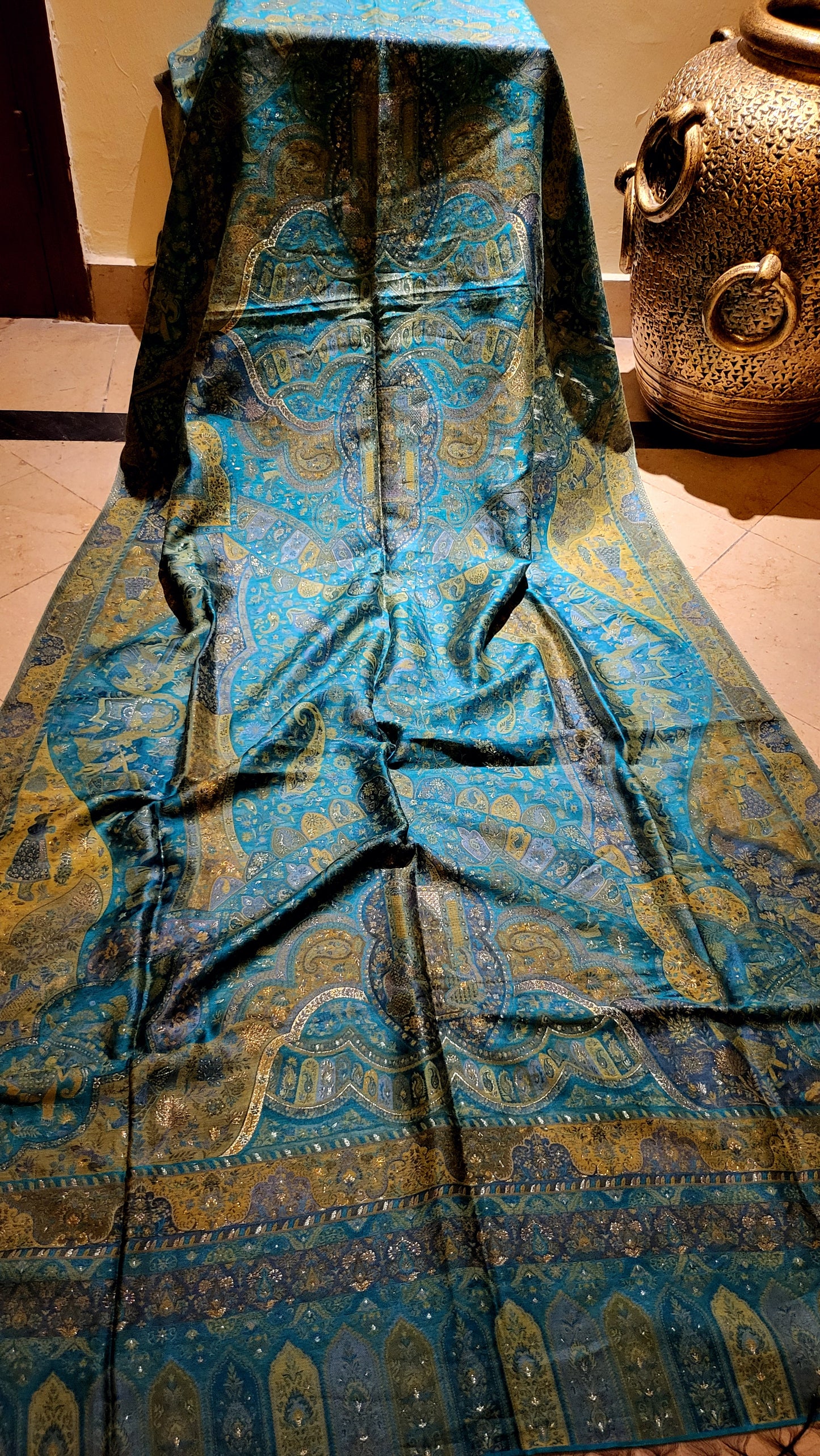 Teal Moonlight :Silk kanni shawl