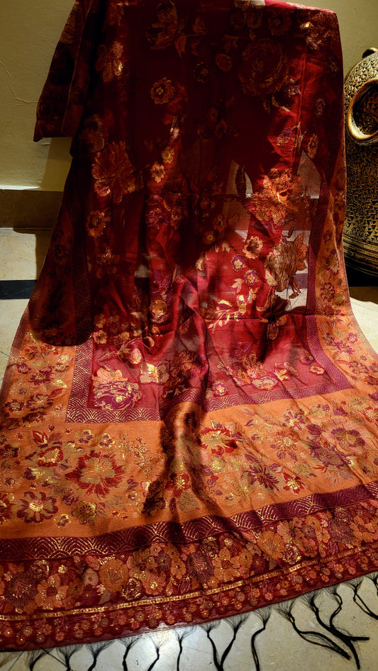 Maroon : Mini silk kanni shawl