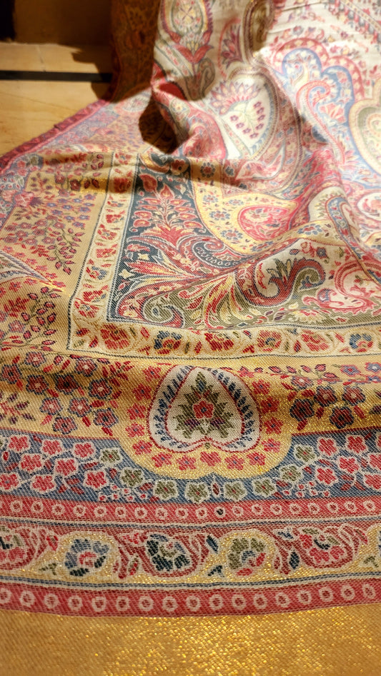 White kaani : Zari woven Moonlight shawl