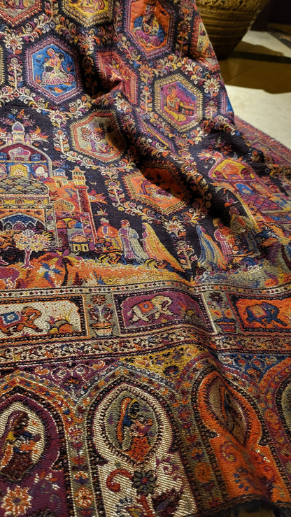 Royal mughal kaani : Reversible Moonlight shawl