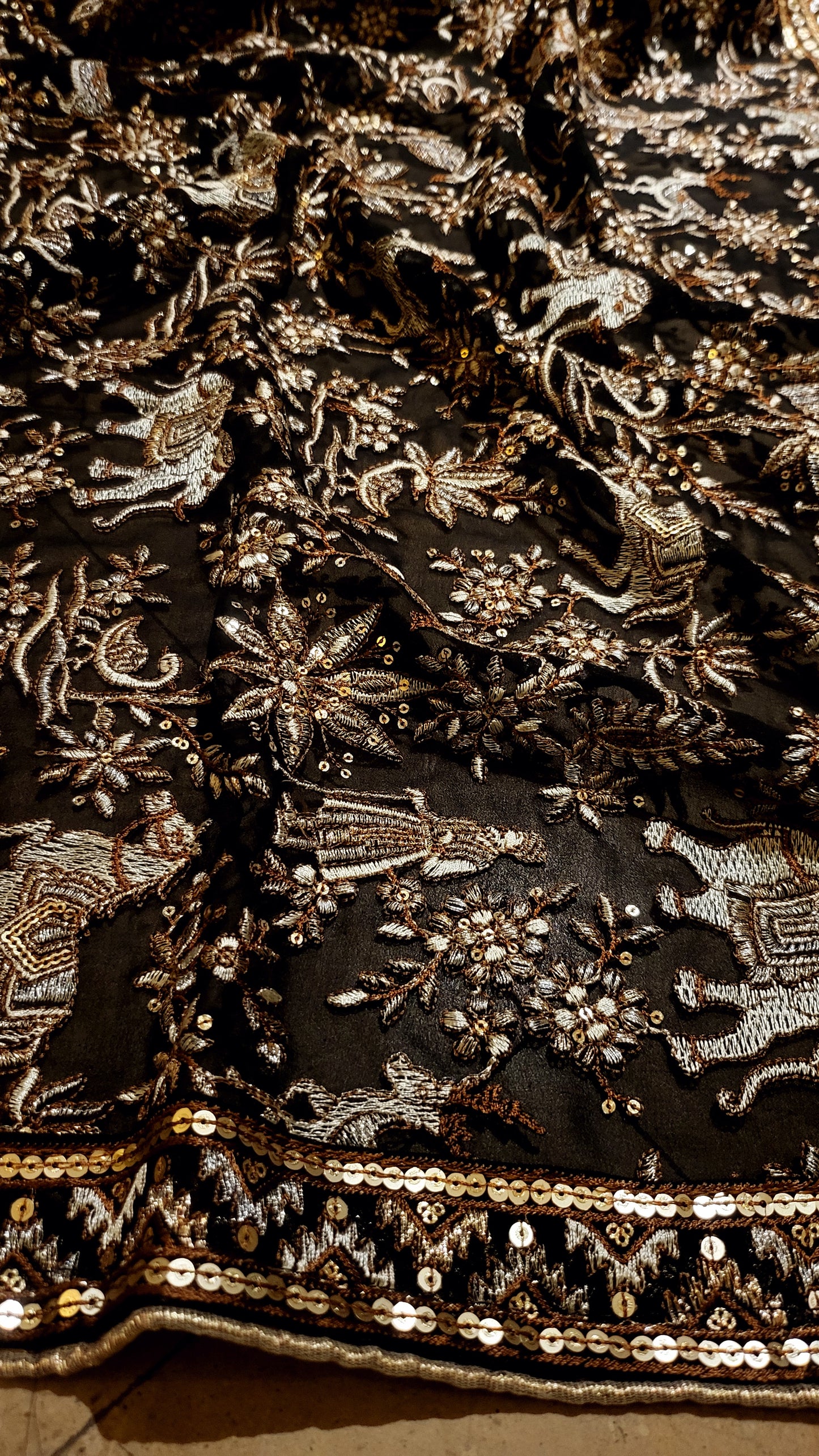 Black Georgette shawl: Embroidered