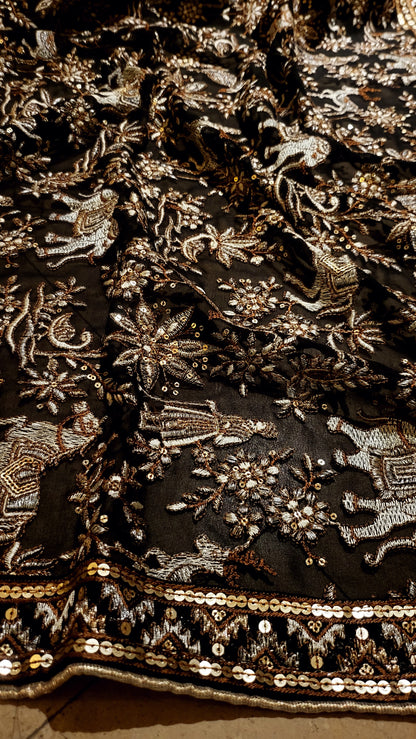 Black Georgette shawl: Embroidered