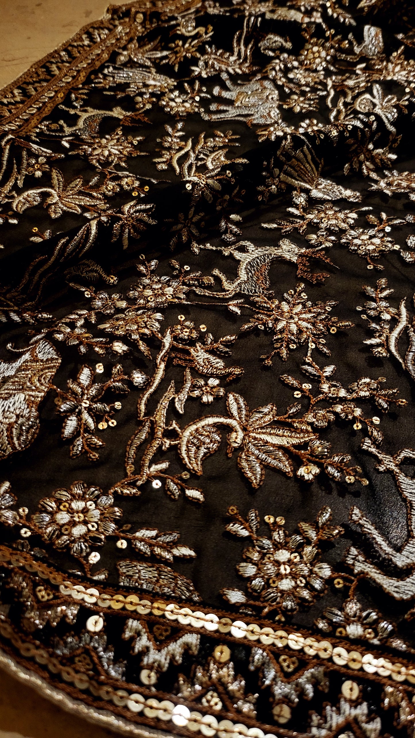 Black Georgette shawl: Embroidered