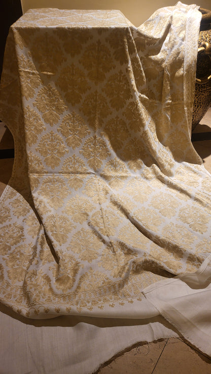 Embroidered shawl: offwhite and beige