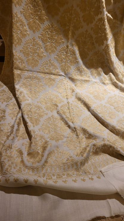 Embroidered shawl: offwhite and beige
