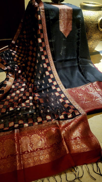 Red and black : silk kaani suit