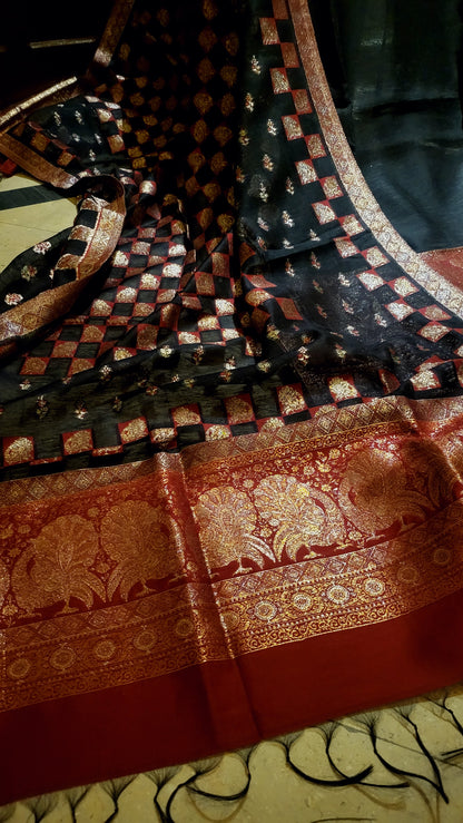 Red and black : silk kaani suit