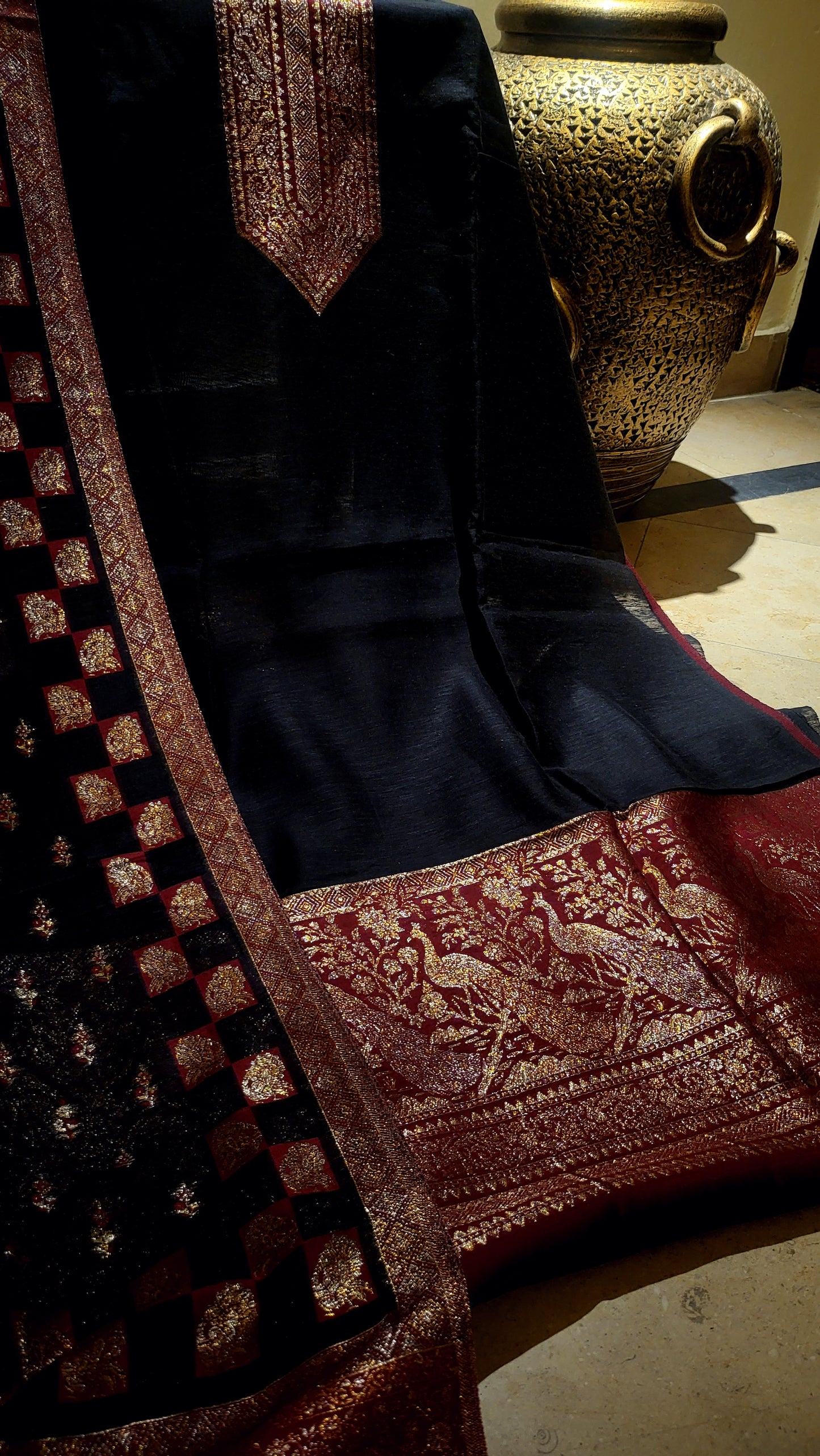 Red and black : silk kaani suit